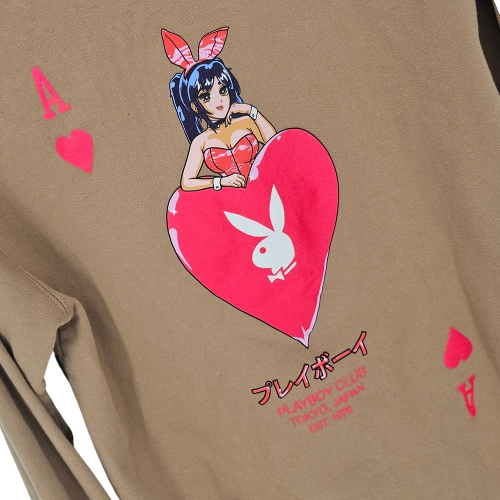 Playboy‎ Tokyo Anime Bunny Ace of Hearts Crewneck Sweatshirt Tan Mens Large